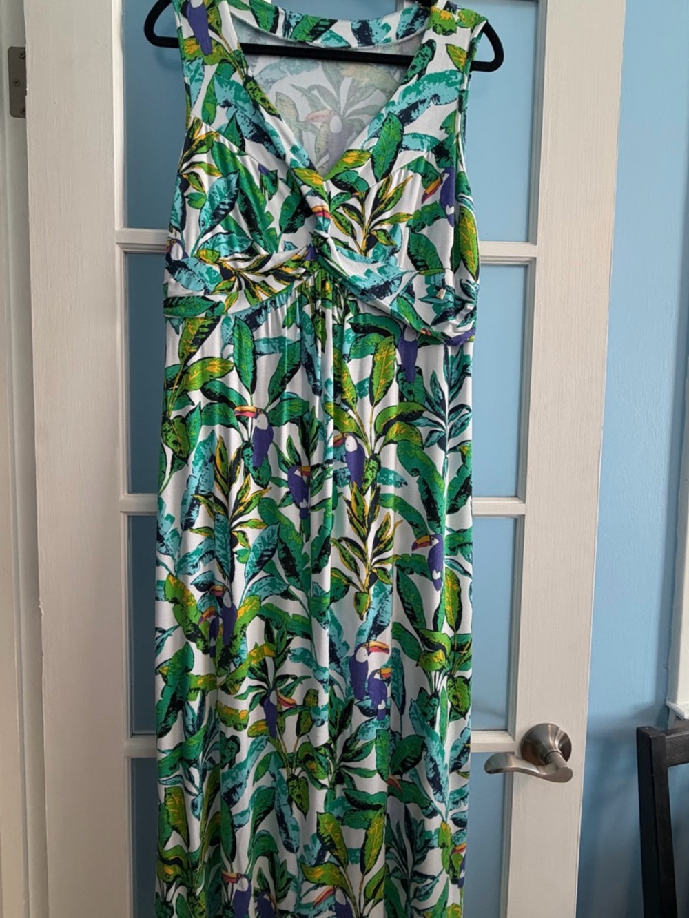 Avon Signature Tropical Leaf & Toucan Maxi Dress in Green & White